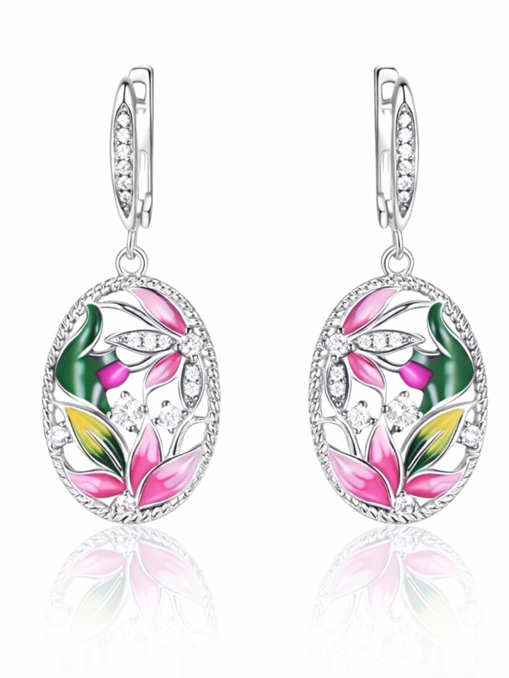 Hand Painted Crystal & Enamel Dangle Earrings